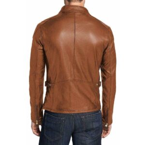 Men's Genuine Lambskin Tan Leather Jacket Biker Motorcycle Slim fit Soft Coat Jacket - Image 2