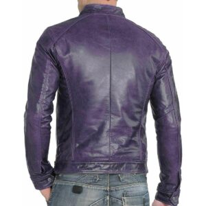 Men's Leather Jacket Real Lambskin Purple Leather Motorcycle Jacket - Image 2