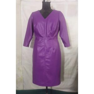 Women's Leather Purple Dress Real Lambskin Slim Fit Leather Dress Women Leather Dresses - Image 3