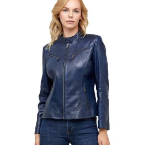 Blue Leather Jacket for Women