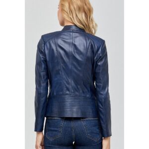 Leather Jacket For Women's Genuine Lambskin Leather Jacket Slim Fit Blue Coat Jacket - Image 4