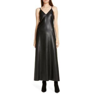 Women's Leather Dress Sleeveless Classic Paneled Leather Long Dress Pure Sheepskin Women Leather Dresses - Image 1