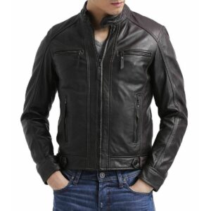 Men's Leather Jacket Real Lambskin Black Leather Motorcycle Jacket - Image 1