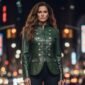Military Stylish Green Leather Jacket For Women