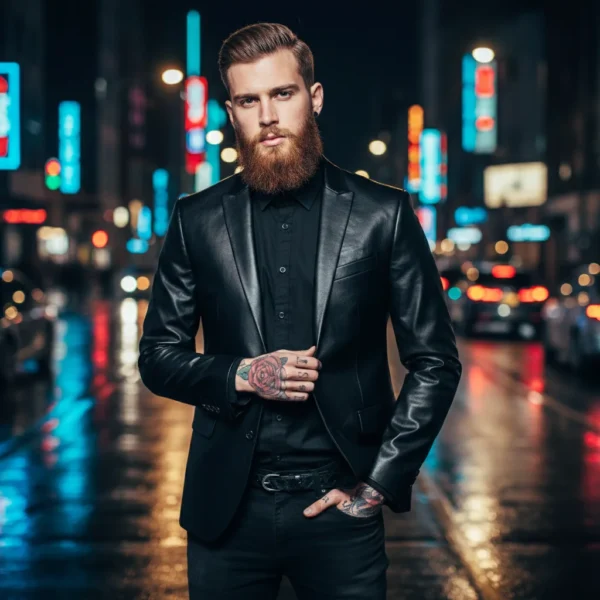 Luxury Black Leather Blazer for Men