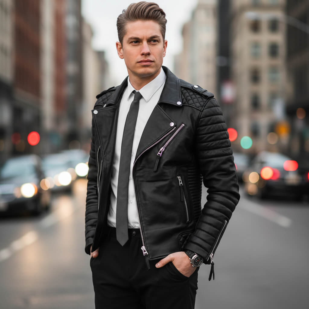 Mens Cafe Racer Black Biker Leather Jacket