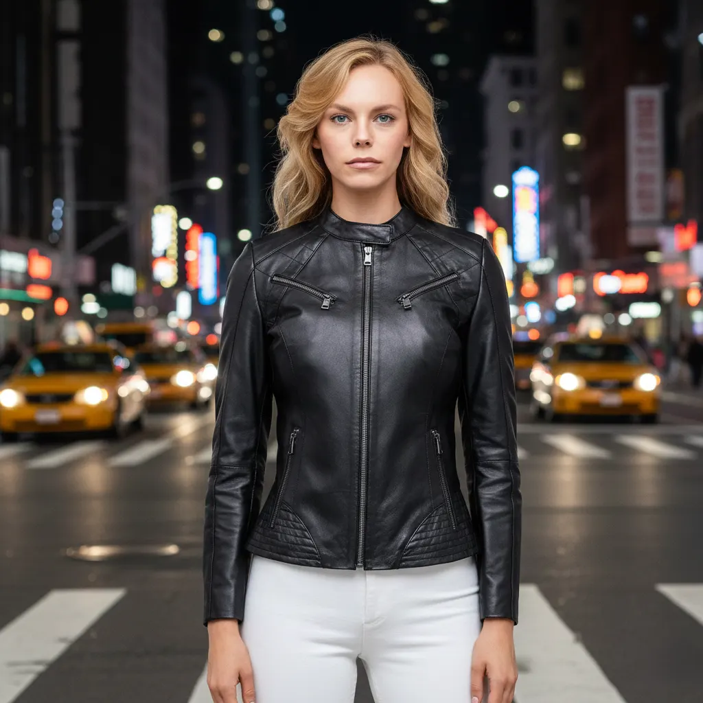 Slim Fit Black Leather Jacket For Women