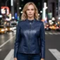 Slim Fit Blue Leather Jacket for Women