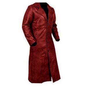 Men's Dark Red Leather Long Coat High Quality Premium Lambskin Leather Coat Men Full Lenght Coat - Image 1