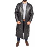 Authentic Luxury Men's Black Full Length Long Coat Real Lambskin Classic Wear Full Length Overcoat Men Leather Coat