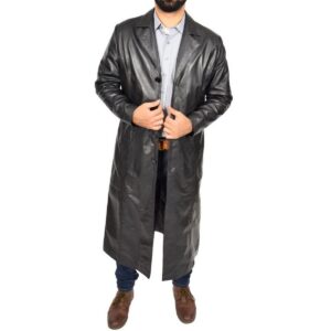 Authentic Luxury Men's Black Full Lenght Long Coat Real Lambskin Classic Wear Full Lenght Overcoat Men Leather Coat - Image 5