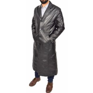Authentic Luxury Men's Black Full Lenght Long Coat Real Lambskin Classic Wear Full Lenght Overcoat Men Leather Coat - Image 3