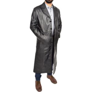 Authentic Luxury Men's Black Full Lenght Long Coat Real Lambskin Classic Wear Full Lenght Overcoat Men Leather Coat - Image 6