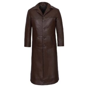 Genuine Handmade Men's Brown Lambskin Leather Trench Coat Fashionable Over Coat Men Full Lenght Coat - Image 1