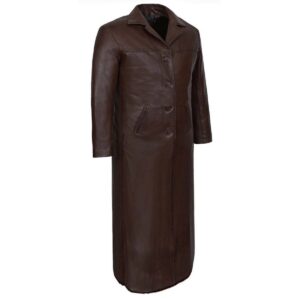 Genuine Handmade Men's Brown Lambskin Leather Trench Coat Fashionable Over Coat Men Full Lenght Coat - Image 2