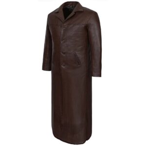 Genuine Handmade Men's Brown Lambskin Leather Trench Coat Fashionable Over Coat Men Full Lenght Coat - Image 3