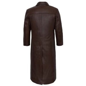 Genuine Handmade Men's Brown Lambskin Leather Trench Coat Fashionable Over Coat Men Full Lenght Coat - Image 4