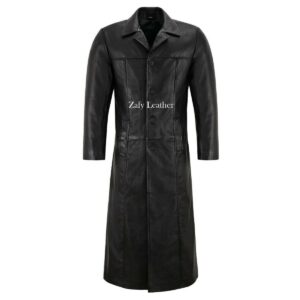 Men's Black Leather Long Trench Coat 100% Pure Sheepskin Wind Breaker OverCoat - Image 1