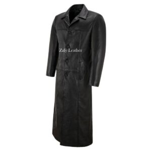 Men's Black Leather Long Trench Coat 100% Pure Sheepskin Wind Breaker OverCoat - Image 2