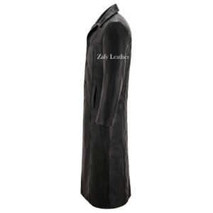 Men's Black Leather Long Trench Coat 100% Pure Sheepskin Wind Breaker OverCoat - Image 3