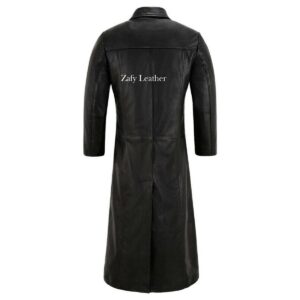 Men's Black Leather Long Trench Coat 100% Pure Sheepskin Wind Breaker OverCoat - Image 4