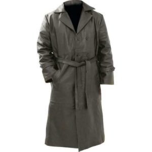 Men's Gray Leather Trench Long Coat Premium Lambskin Full Lenght Causal Coat Men Leather Coat - Image 1