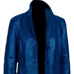Men's Blue Leather Long Coat 100% Genuine Leather Trench Coat Full Length Coat - Image 2