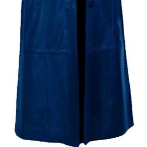 Men's Blue Leather Long Coat 100% Genuine Leather Trench Coat Full Length Coat - Image 4