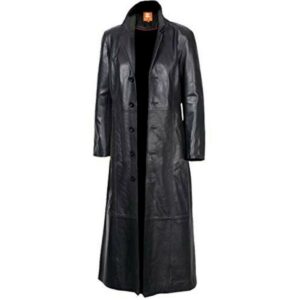 Men's Lambskin Black Real Leather Trench Coat Overcoat Long Coat Jacket Men Leather Black Long Coat - Image 1