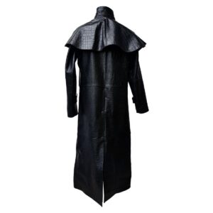 Men's Black Crocodile Lambskin Leather Steampunk Trench Matrix Long Coat Men Leather Long Coat - Image 4