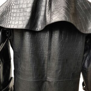 Men's Black Crocodile Lambskin Leather Steampunk Trench Matrix Long Coat Men Leather Long Coat - Image 5