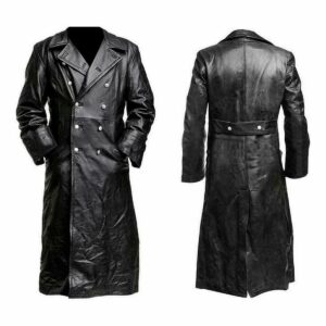 Men's Classic Black Leather Trench Long Coat Military Style Leather Coat Full Lenght Coat Men Coat - Image 1