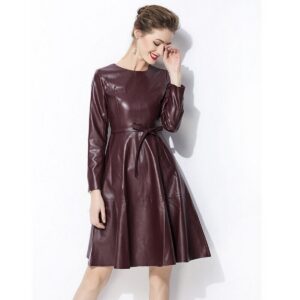 Women's Burgundy Leather Dress High Quality Lambskin Leather Dress Designer Dress Women Leather Dress - Image 2