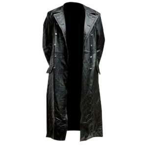 Men's Classic Black Leather Trench Long Coat Military Style Leather Coat Full Lenght Coat Men Coat - Image 3