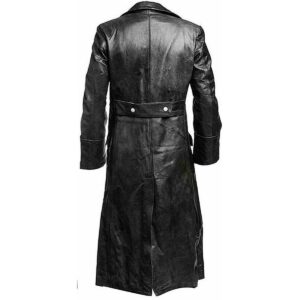 Men's Classic Black Leather Trench Long Coat Military Style Leather Coat Full Lenght Coat Men Coat - Image 4