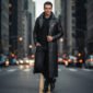 Black Leather Trench Coat for Men