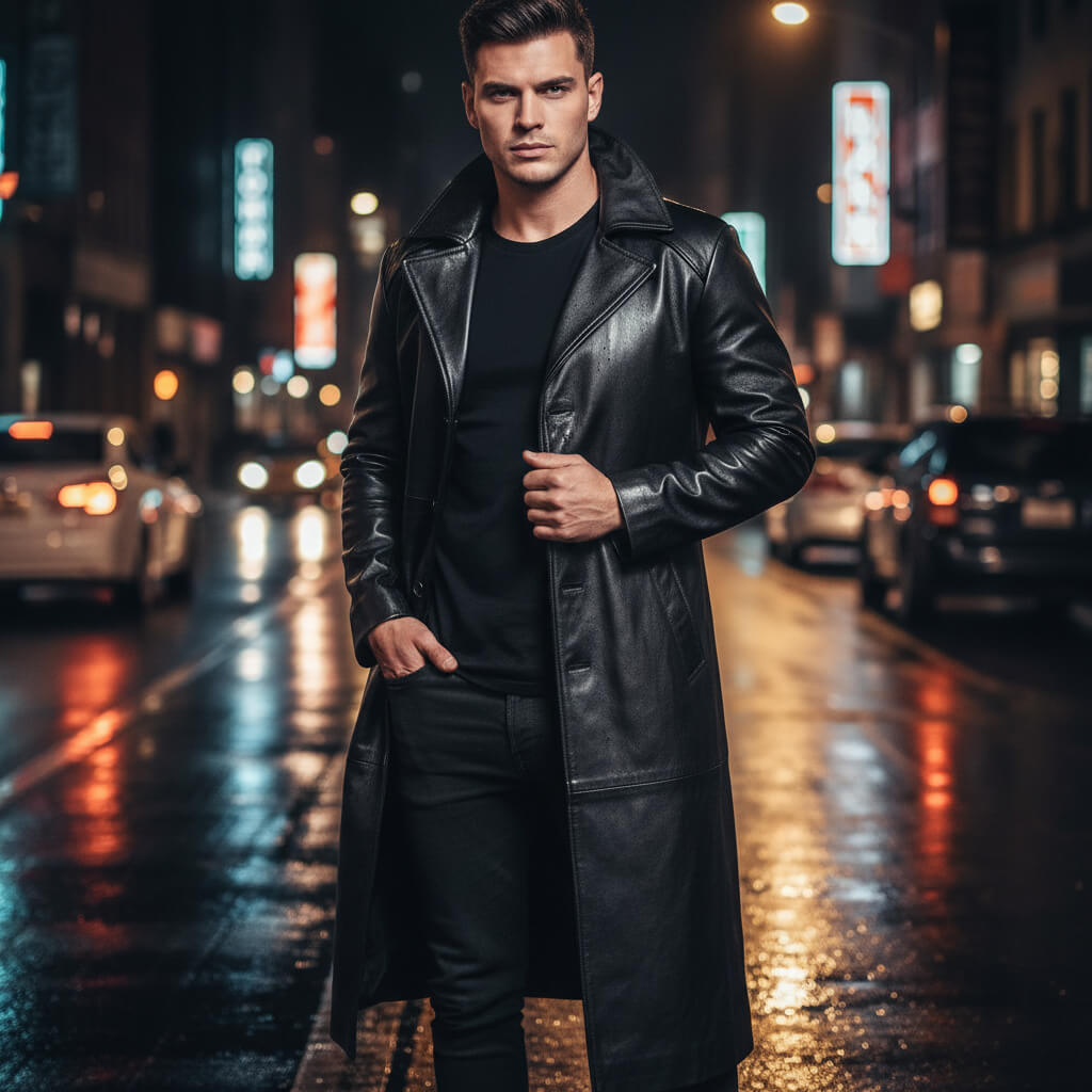 Classic Hooded Black Trench Coat for Men