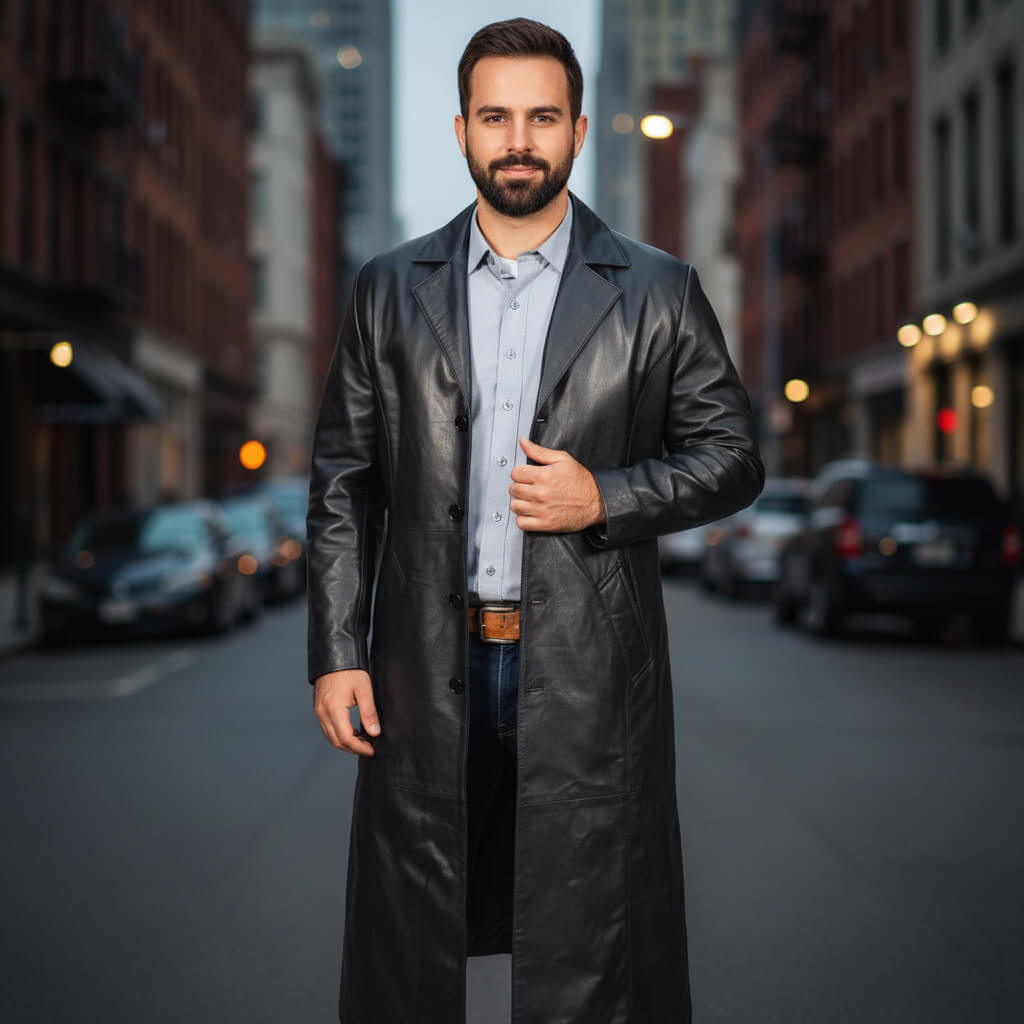 Full Length Black Trench Coat for Men
