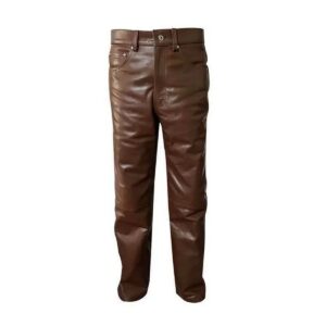 Men's Brown Leather Pant Slim Fit Biker Lambskin Leather Pant Custom Made - Image 1
