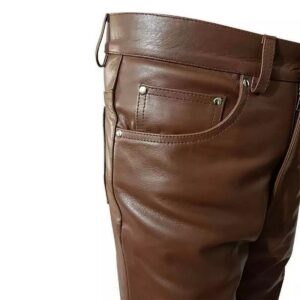 Men's Brown Leather Pant Slim Fit Biker Lambskin Leather Pant Custom Made - Image 3