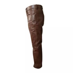 Men's Brown Leather Pant Slim Fit Biker Lambskin Leather Pant Custom Made - Image 4