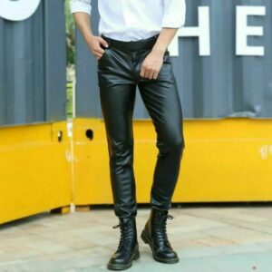 Men's Leather Pant Black Real Lambskin Leather Slim Fit Motorcycle Biker Pant - Image 1