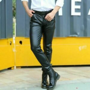 Men's Leather Pant Black Real Lambskin Leather Slim Fit Motorcycle Biker Pant - Image 2
