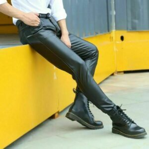 Men's Leather Pant Black Real Lambskin Leather Slim Fit Motorcycle Biker Pant - Image 4