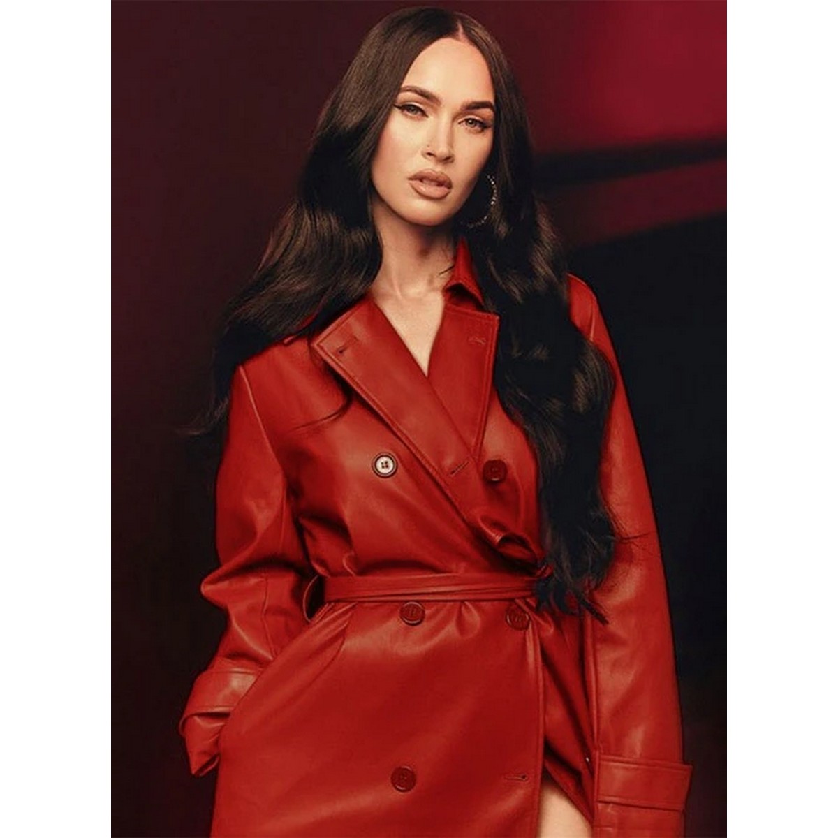 Red Leather Trench Coat for Women