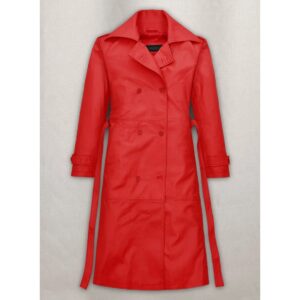Red Leather Trench Coat for Women