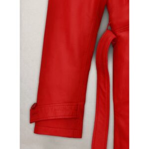 Red Leather Trench Coat for Women