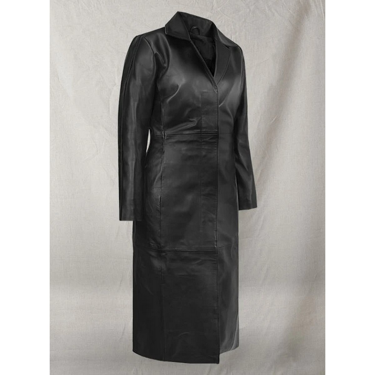 Black Leather Trench Coat for Women