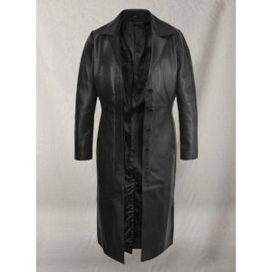 Black Leather Trench Coat for Women