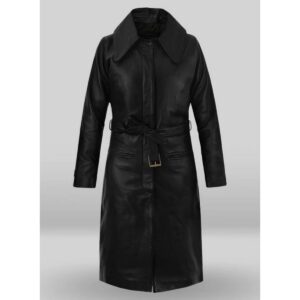 Black Leather Trench Coat for Women